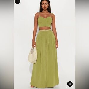 Fashion Nova Olive Green Wide-Leg High-Rise Pants
